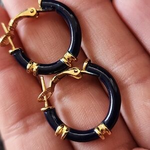VTG Trifari Gold and Navy Hoop Earrings